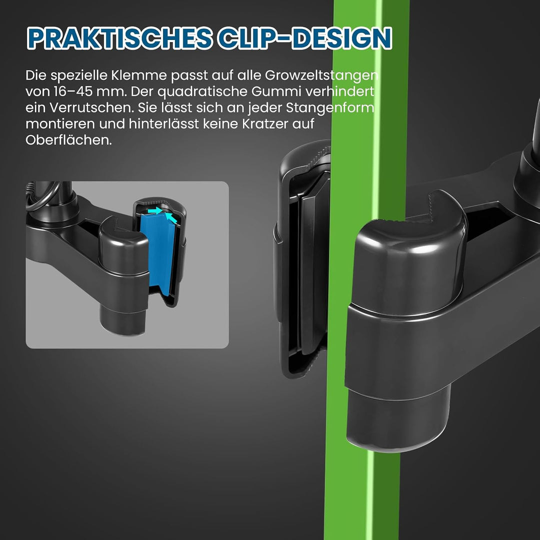Grow Ventilator oszillierend leise für Growzelt, 10 Stufen &amp; EC-Motor, Clip Ventilator mit Universal