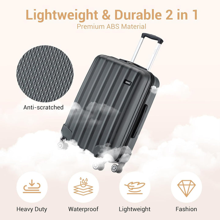 KONO Hartschale Gepäck Leichten ABS Reisekoffer Rollenkoffer 4 Rollen Grau L, Grau L