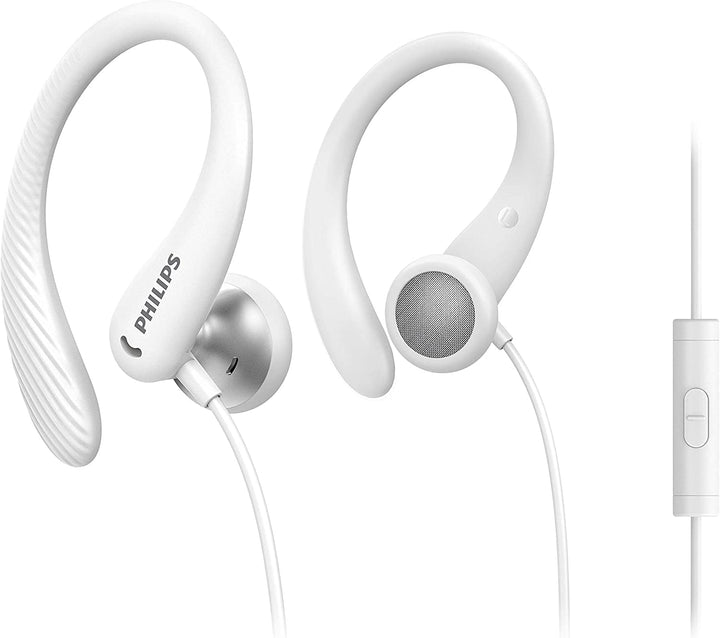 Philips Audio Sports Headphones A1105WT/00 with Microphone, In-Ear Headphones (Flexible Ear Hook, Ba