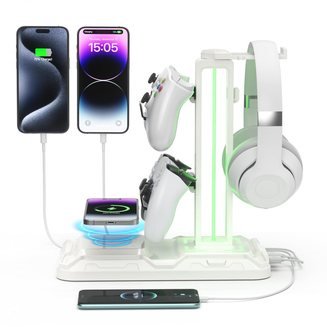 KDD Gaming Headset Halterung mit Wireless Ladegerät - Controller Halterung & Kopfhörer Ständer mit 9