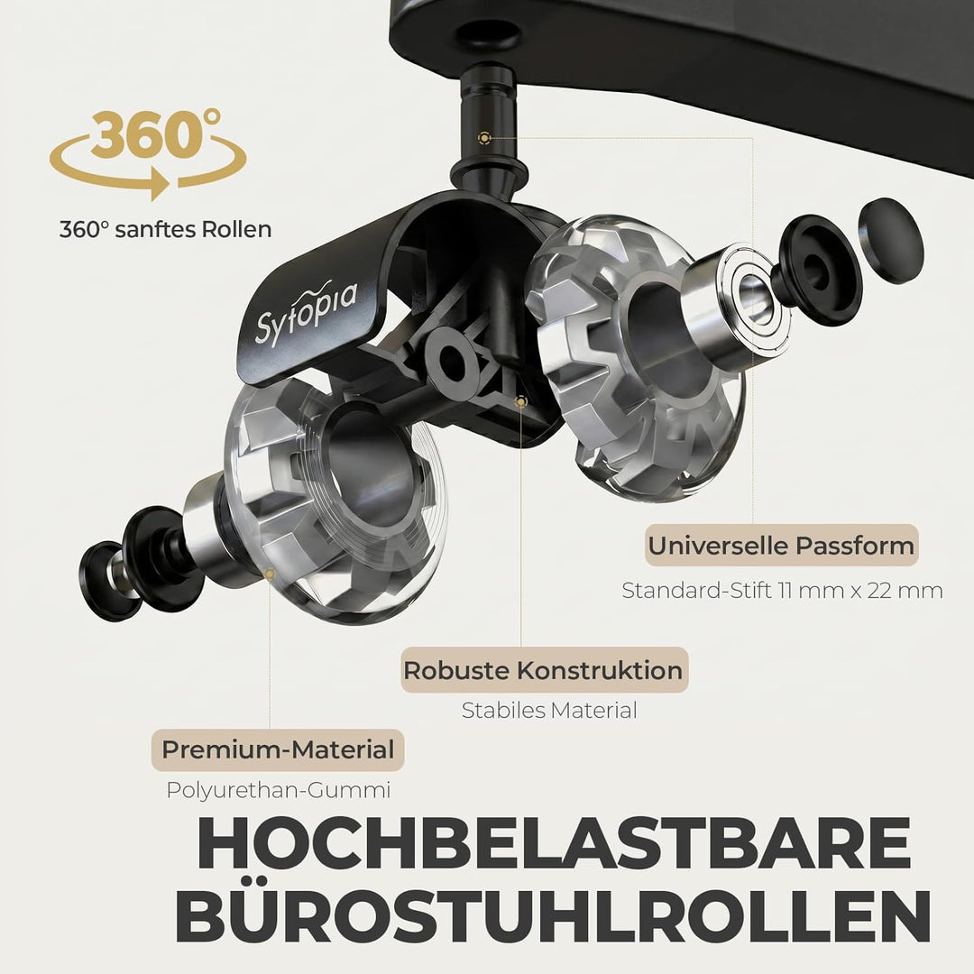 Sytopia Bürostuhl Rollen 10 x 22mm, Rollen Für Bürostühle 70mm, Gummi Bürostuhlrollen, 5er-Set, Für