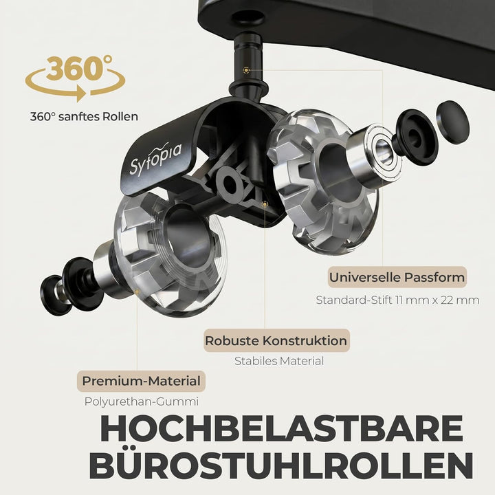 Sytopia Bürostuhl Rollen 10 x 22mm, Rollen Für Bürostühle 70mm, Gummi Bürostuhlrollen, 5er-Set, Für