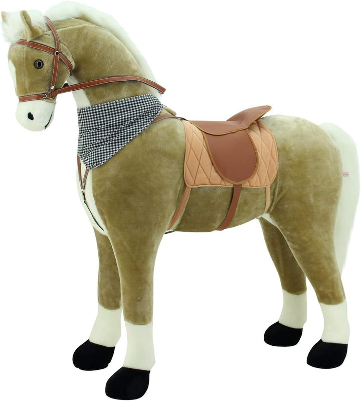 Sweety Toys 12671 XXL Stehpferd Goldie beige mit weisser Mähne und Schweif/schwarzes Halstuch- Stand
