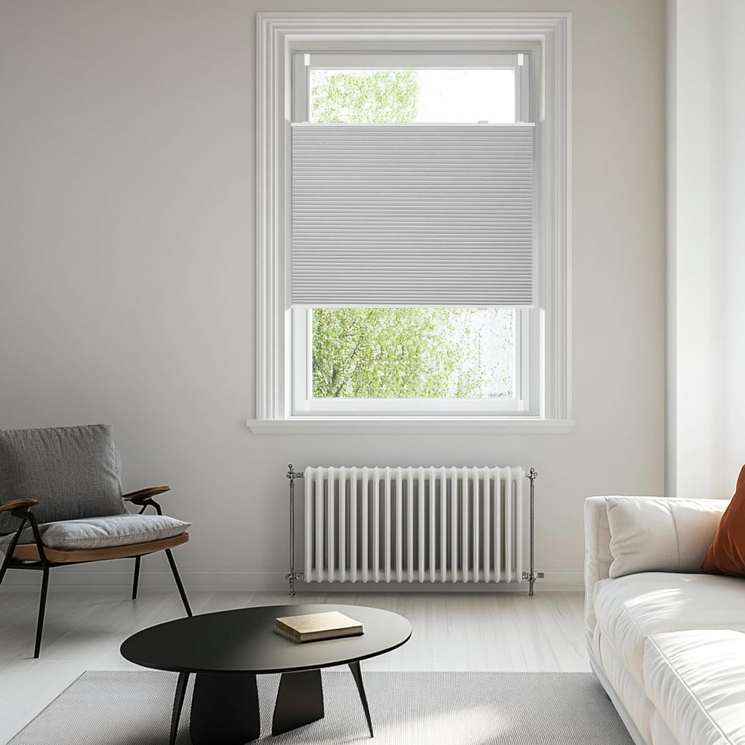 BelleMax Wabenplissee ohne Bohren verdunkelung Thermo plissee klemmfix, Hellgrau-weiss 45x80cm(BxH),
