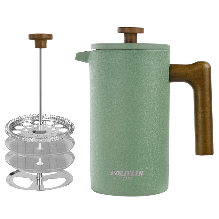 Poliviar French Press aus Edelstahl, Thermo Kaffeebereiter Doppelwandig isoliert, Kaffeebereiter 1 L