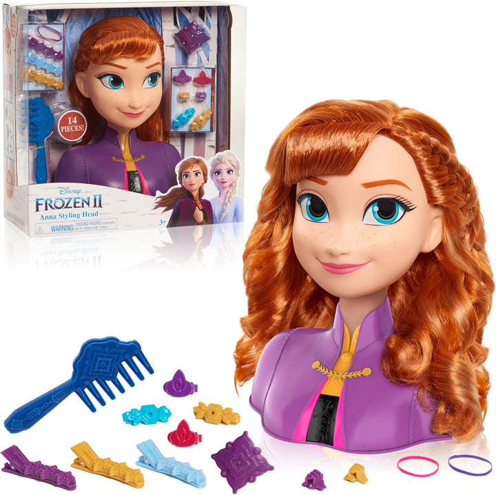 Disney Frozen 2 Anna Frisierkopf 20cm mit 14 Zubehörteilen für Styling-Spass, ab 3 Jahren, Just Play