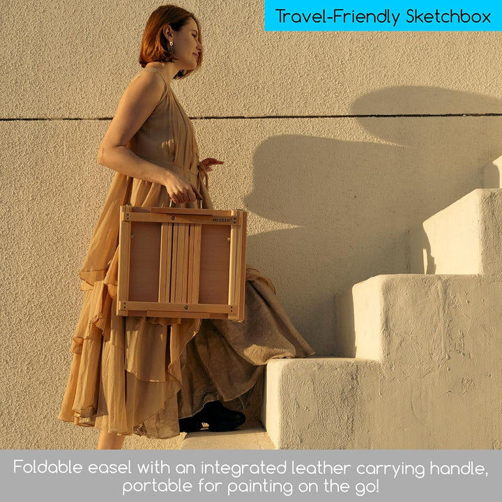 MEEDEN Skizzenkasten Tischstaffelei mit Metallschublade - Verstellbare Staffelei & Skizzenbox aus ma