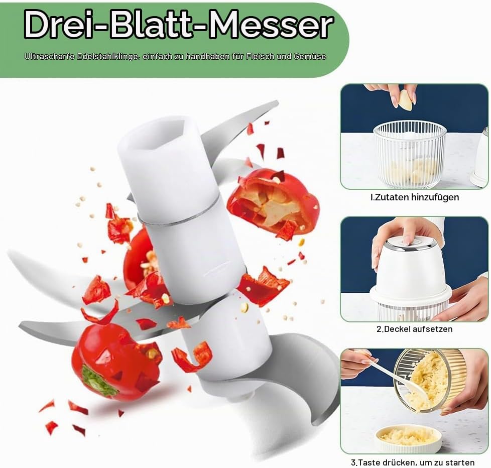 Mini Zerkleinerer Elektrisch, 350 ml Elektrisch Gemüsezerkleinerer Zwiebelschneider, Klein Zwiebel Z