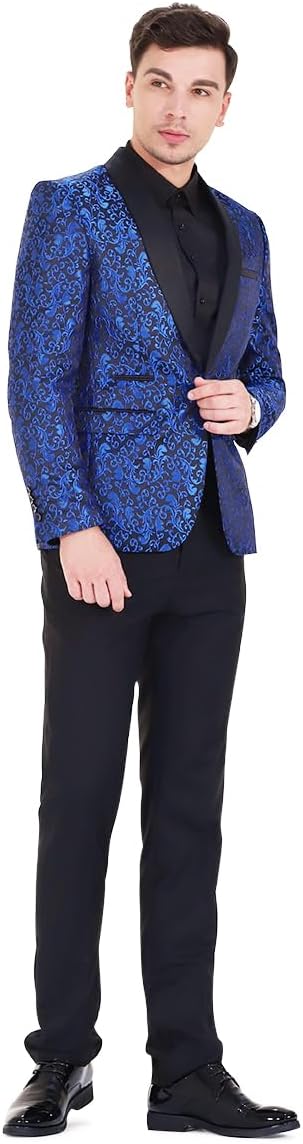 Allthemen Herren Jacquard Smoking Anzug Slim Fit 2 Teilig Anzüge für Hochzeit Party Abschluss S Blau