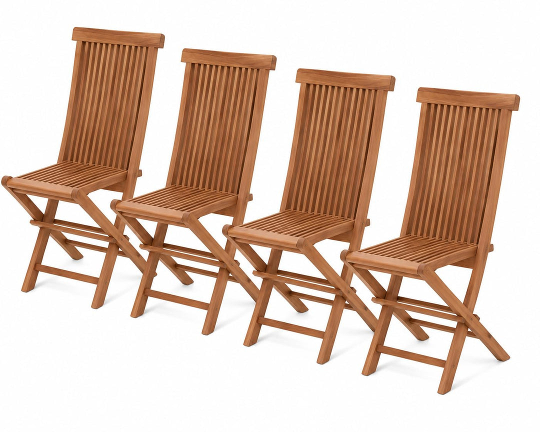 Divero 4er Set Gartenstuhl Balkonstuhl Hochlehner Teakholz Stuhl für Terrasse Camping kompakt klappb
