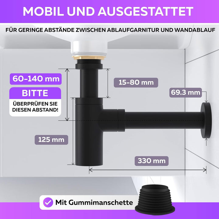 M. ROSENFELD HOME Design Siphon Waschbecken – Universeller Röhrensiphon 1 1/4" für Waschtisch, Geruc