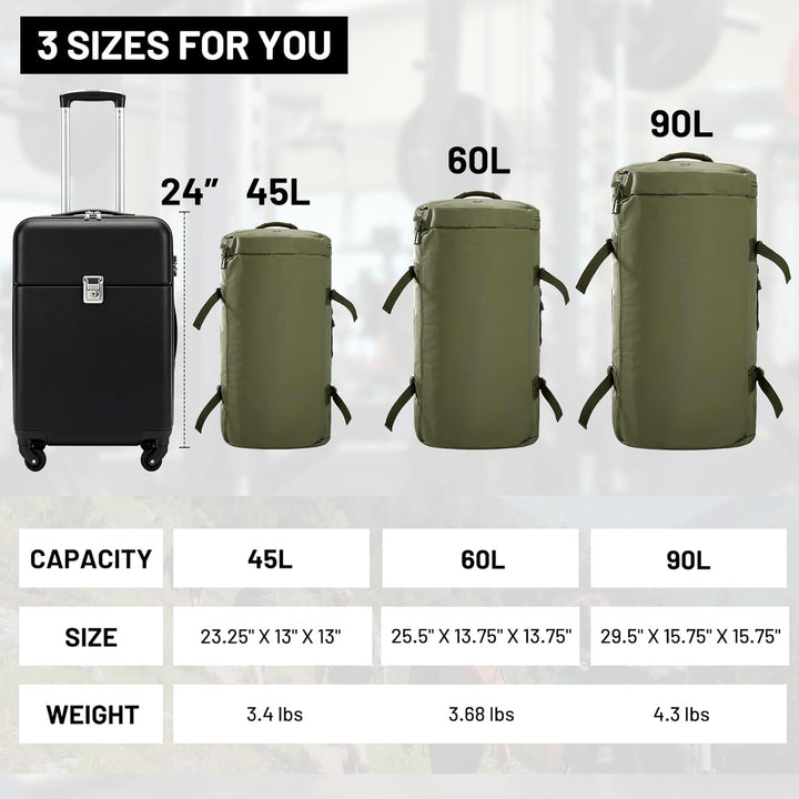 MIER Grosse Sporttasche wasserdicht Sportrucksack mit Schuhfach umwandelbar in Rucksack, 45L/60L/90L