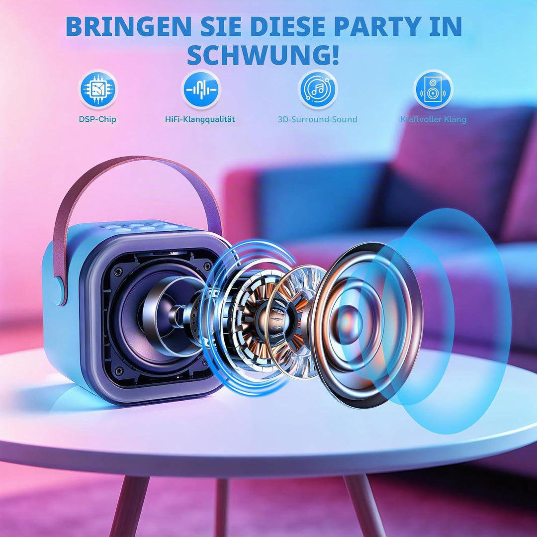 Karaoke Maschine für Kinder,Mini Karaoke Maschine mit 2 kabellosen Mikrofonen,Geburtstagsgeschenk fü