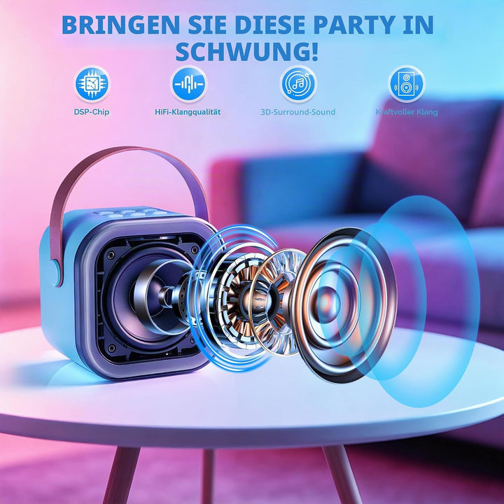 Karaoke Maschine für Kinder,Mini Karaoke Maschine mit 2 kabellosen Mikrofonen,Geburtstagsgeschenk fü