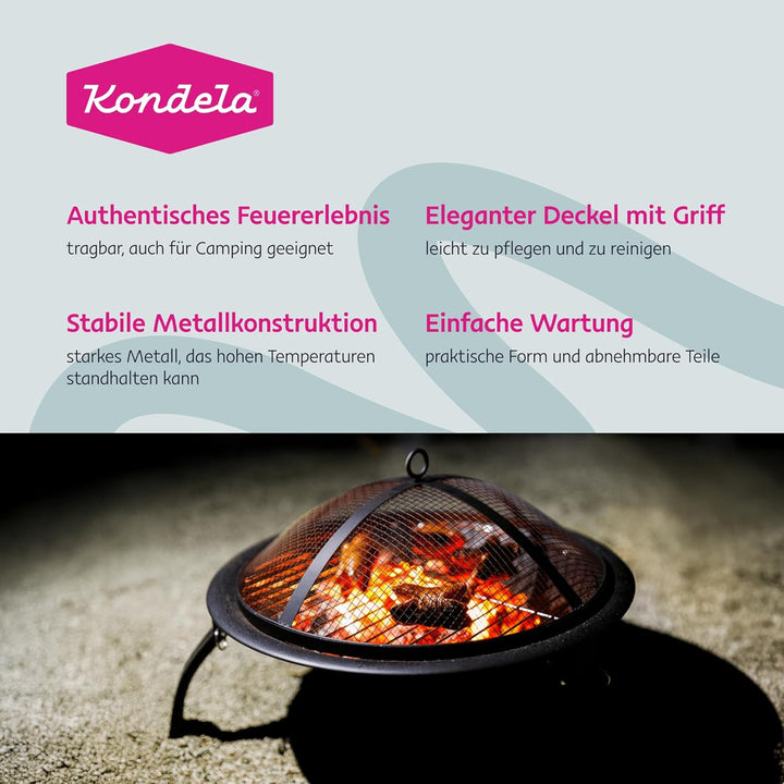 KONDELA Tragbare Feuerschale mit Grillrost und Funkenschutz | Feuerstelle für den Garten | 51 x 51 x