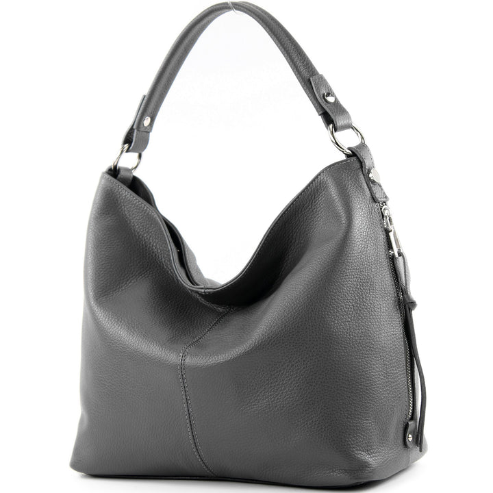 modamoda de T160 Damen Leder Schultertasche Gross, handmade in Italy T160 Dunkelgrau, T160 Dunkelgra