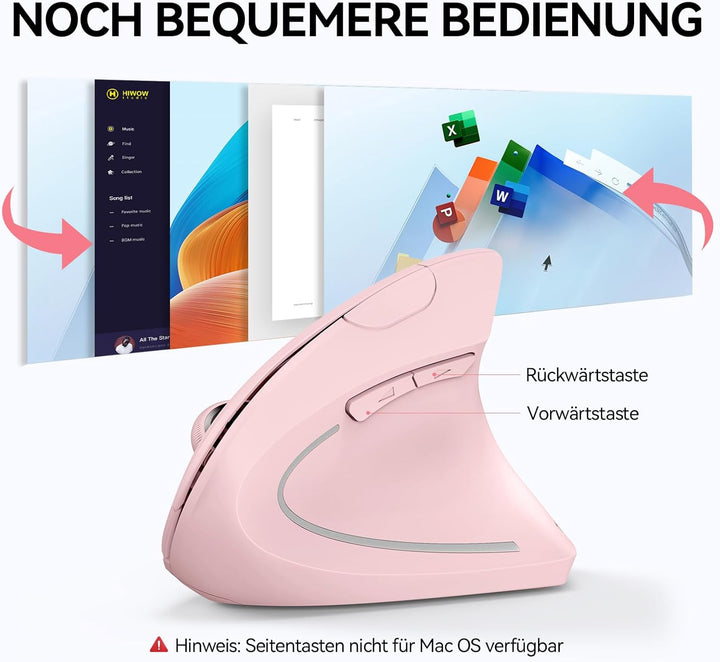 TECKNET Ergonomische Maus, Kabellose Bluetooth Vertikale Maus(BT 5.0+BT 3.0+2.4G), 6 Einstellstufen