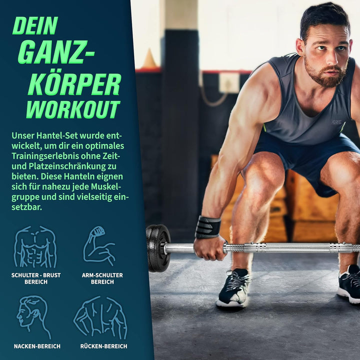 RE:SPORT 2 in 1 Hanteln Set 15-60kg | Hantelset Gusseisen verstellbar | Kurzhantel &amp; Langhantel | St