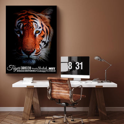 wandmotiv24 Leinwand-Bilder Tiere, Grösse 100x75cm, Hochformat, Tiger mit Charakter-Eigenschaften, R