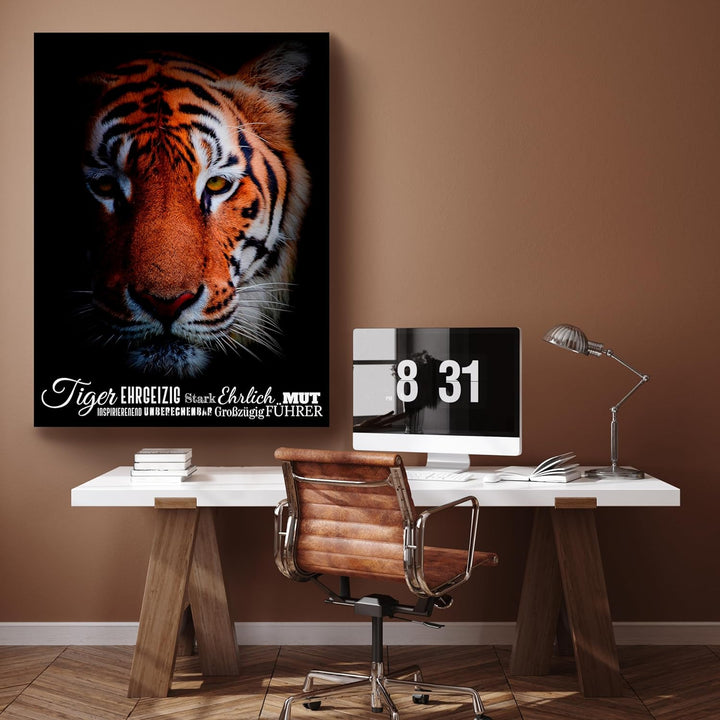 wandmotiv24 Leinwand-Bilder Tiere, Grösse 40x30cm, Hochformat, Tiger mit Charakter-Eigenschaften, Ra