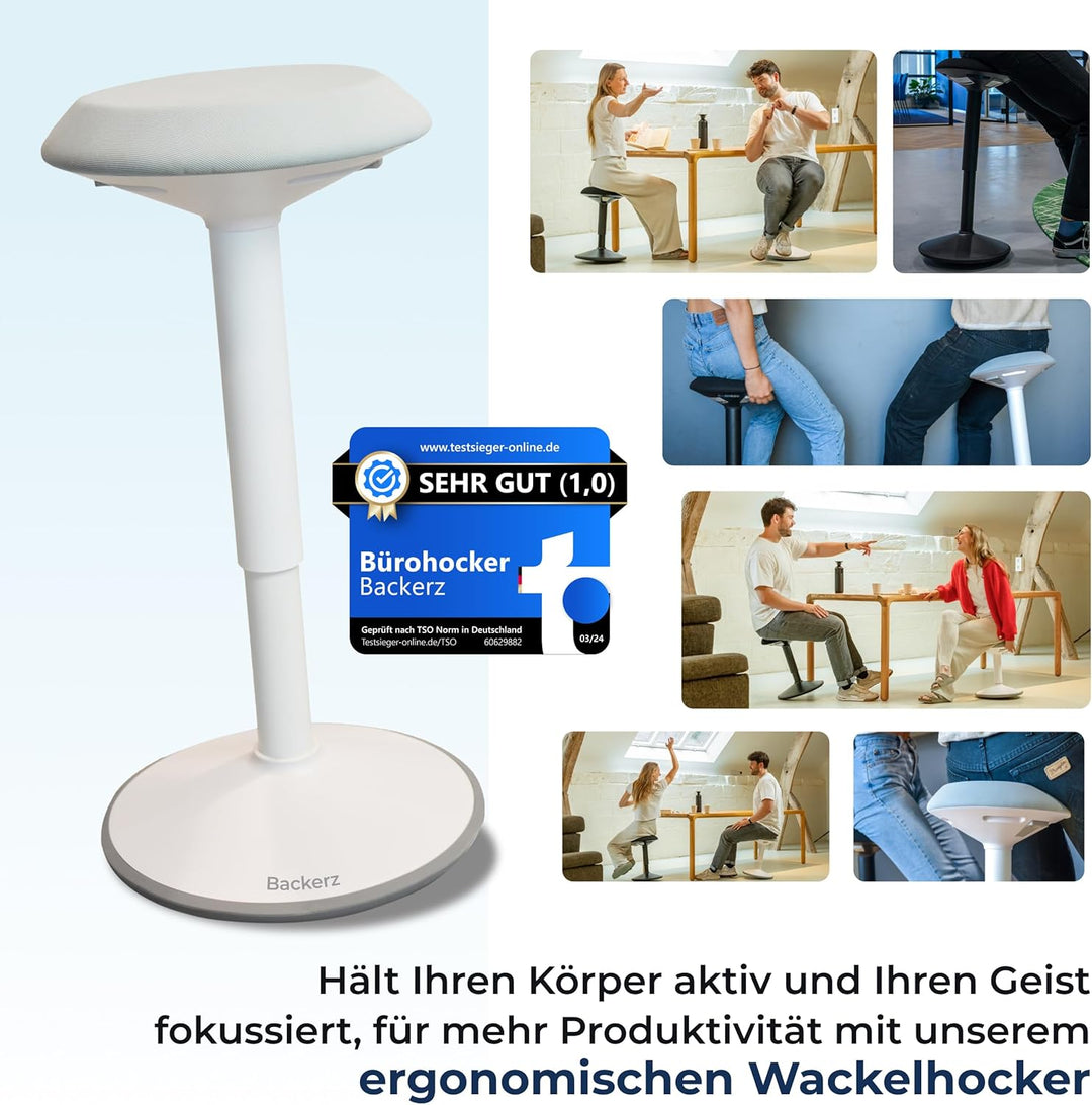 Backerz ergonomischer Wackel-Hocker - Bürohocker mit 55-80 cm Höhenverstellbar, Stehhocker, Arbeitsh