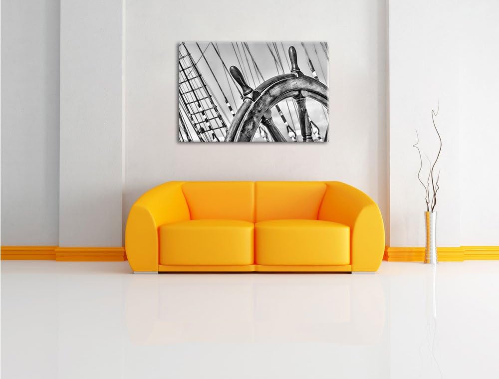 Pixxprint Steuerrad auf dem Schiff 100x70cm Leinwandbild Wandbild Kunstdruck, 100x70