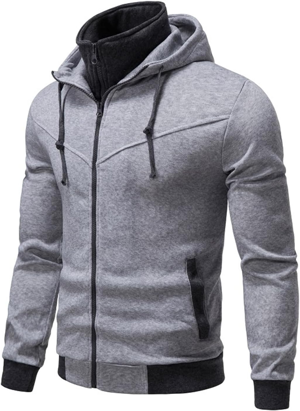 Hoodie Herren Reissverschluss Kapuzenpullover Fleece Kapuzenjacke Fake Two-Piece Sweatjacke XXL Grau