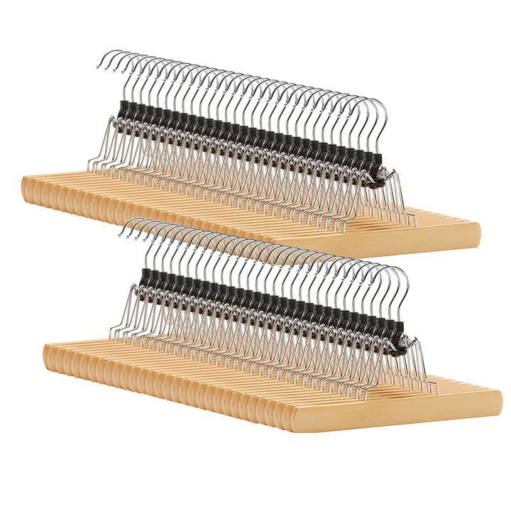SONGMICS Hosenspanner, 60 Stück, Kleiderbügel aus Holz, Hosenbügel, rutschfest, verchromter Haken, u