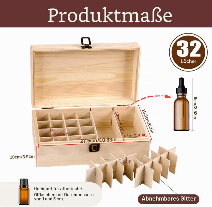 Ätherische Öle Holzbox, 36 Löcher Aromatherapie Öle Flaschen Tragbar Tragen Organisator Multifunktio