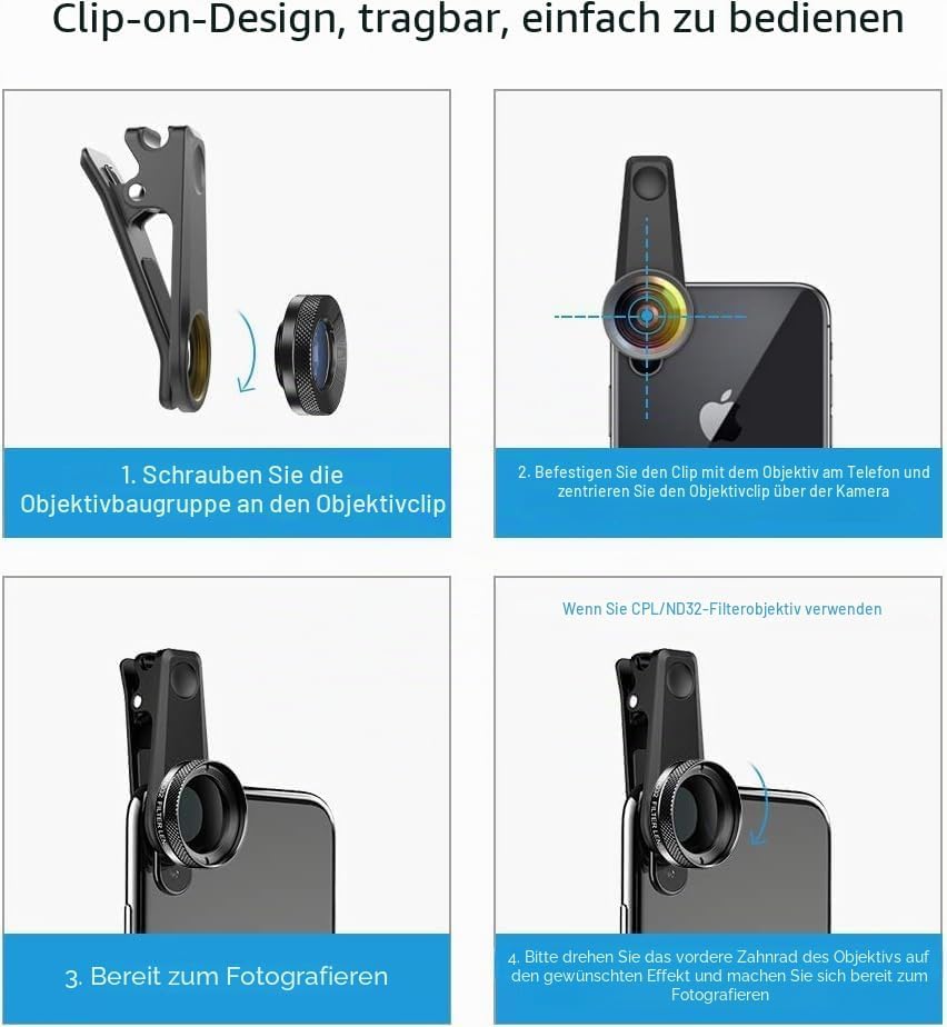 APEXEL 6 in 1 Handy-Objektiv-Kit, Super 205 ° Fischaugenobjektiv + 140 ° Weitwinkelobjektiv und 25x