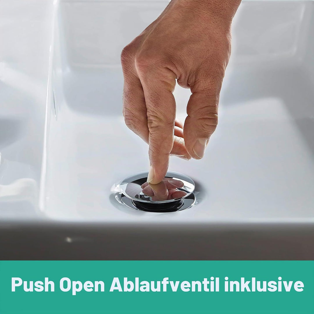 hansgrohe Tecturis E - Waschtischarmatur mit Push-Open Ablauf, energiesparend (CoolStart), Wasserhah