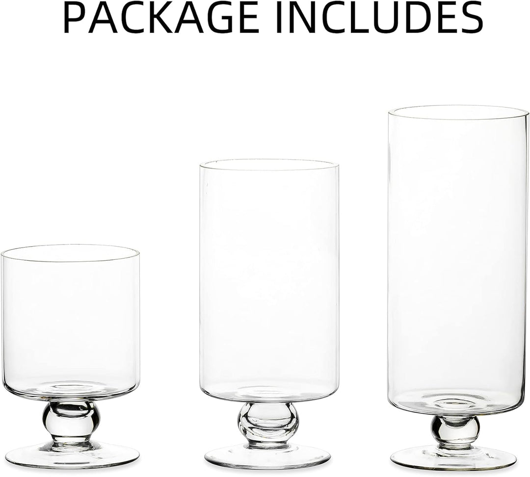 NUPTIO 3 Stück/Set Grosse Glasvase Glaskerzenhalter, Hurricane Kerzenhalter für Stumpenkerzen Hohe G