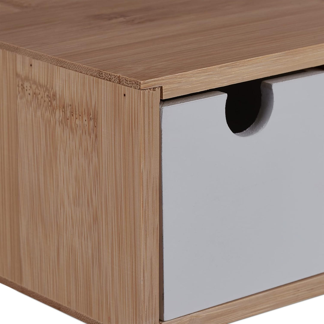 Relaxdays Schubladenbox, Bambus & MDF, Mini Kommode 3 Schubladen, HBT 9 x 26 x 18 cm, Schreibtisch O