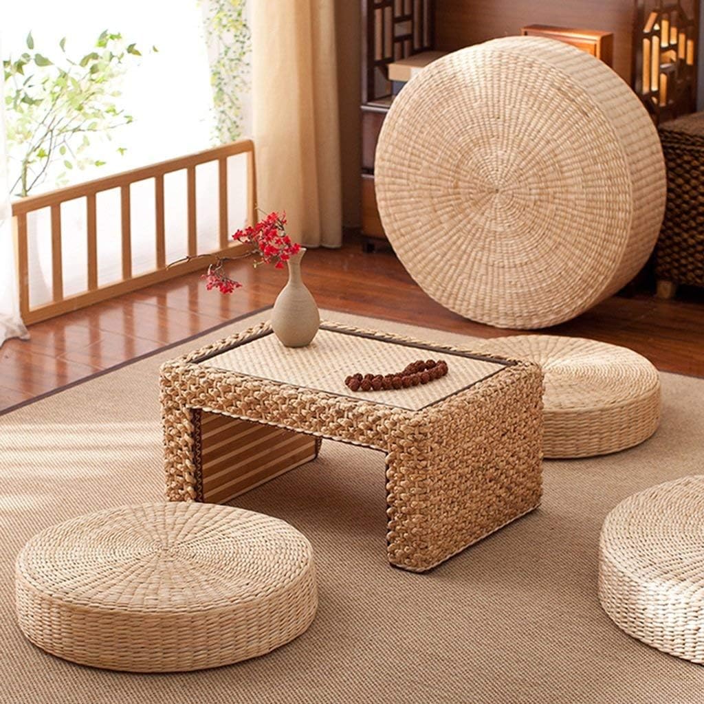 HUAWELL Tatami Bodenkissen, Sitzkissen, gross, rund, gepolstert, für den Aussenbereich, 2 Stück 19.7