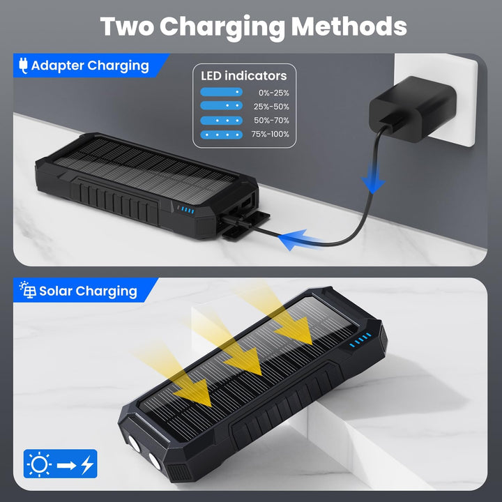 Solar Powerbank 26800mAh, PD 15W Power Bank mit USB C Tragbares Solarladegerät, Externer Akku 2 Ultr