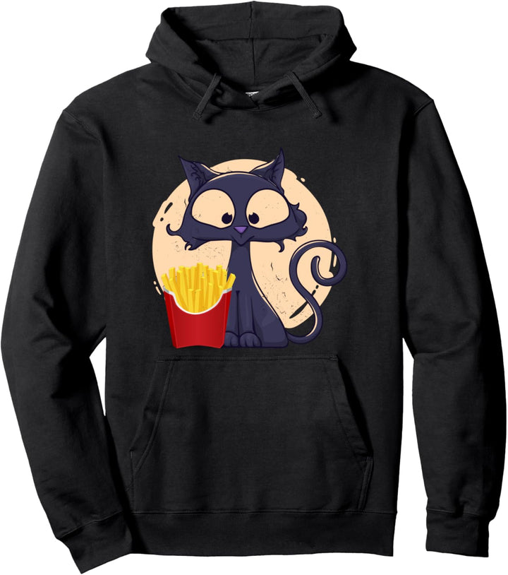 Katze Mit Pommes-Tüte Pommes Frites Kartoffel Pullover Hoodie
