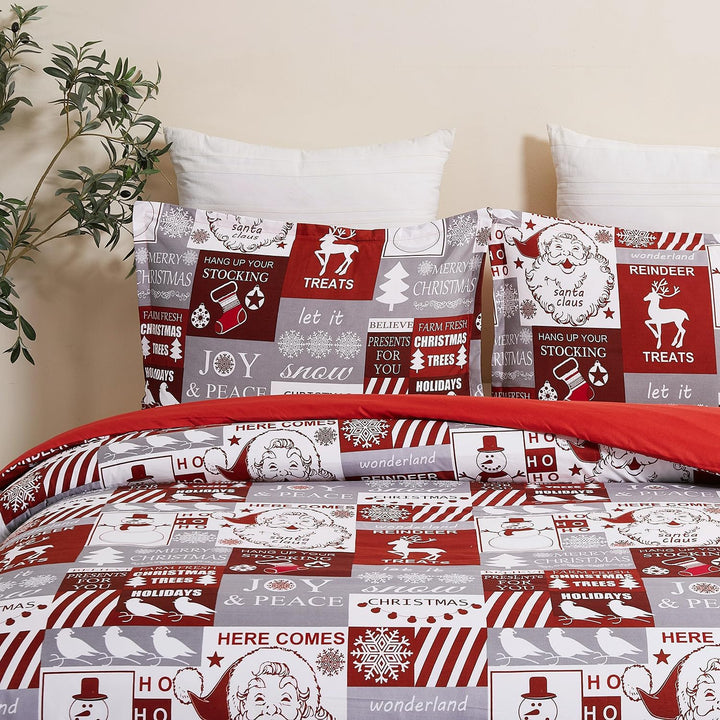 YEPINS Weihnachten Bettwäsche Rot Schneeflocken Mikrofaser Weihnachts Motiv Bettbezug mit Verdeckter