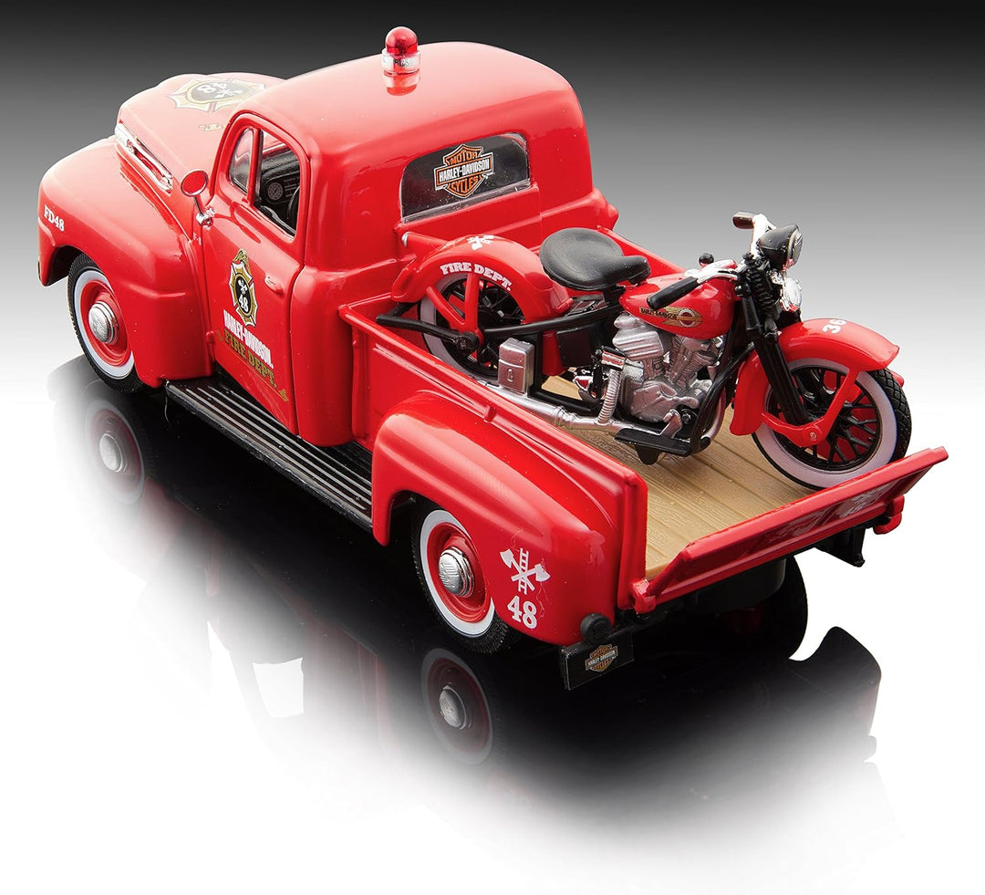 Maisto 32191 - Modellauto 1:24 Ford F-1 Pickup 48 + EL Knucklehead 36, rot