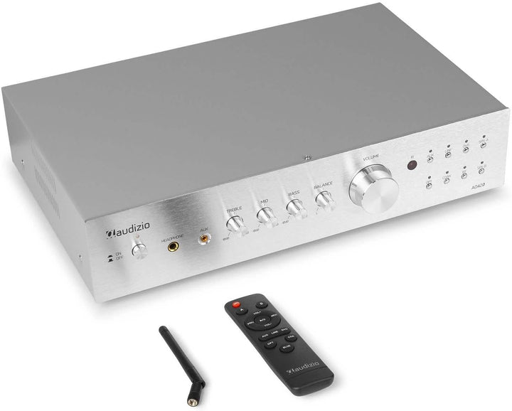 Audizio AD420B - 4 Kanal Verstärker mit Bluetooth, 4 x 100 Watt, mit Fernbedienung, 2.1 kompatibel,