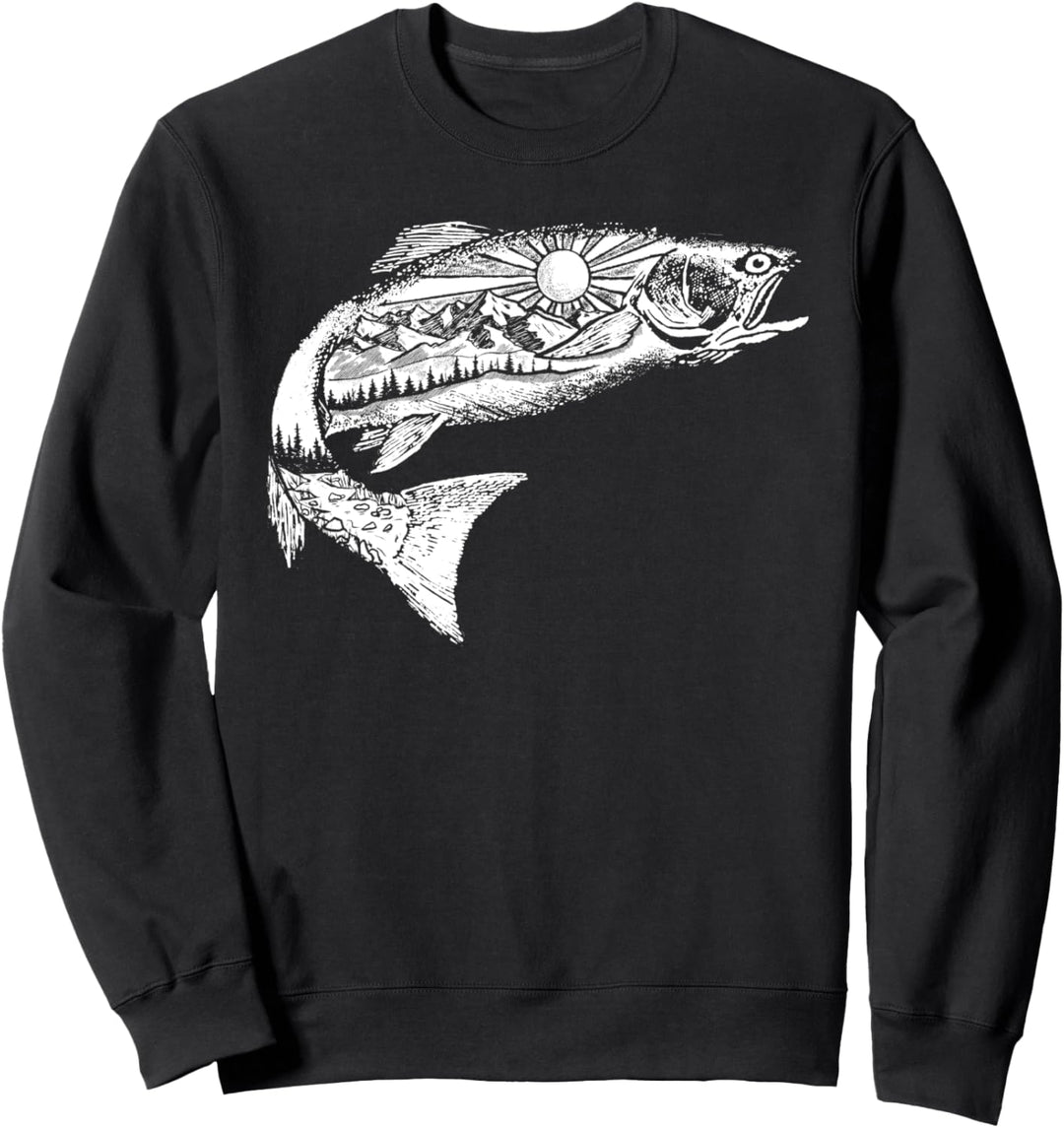 Trout Outdoor Illustration Series - Simple White Sketch Sweatshirt