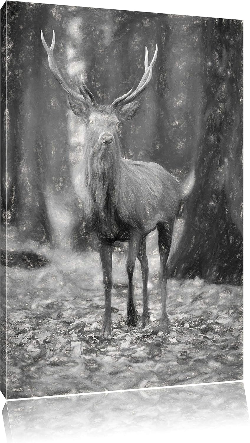 Pixxprint Schöner Hirsch im Wald als Leinwandbild/Grösse: 100x70 cm/Wandbild/Kunstdruck/fertig bespa