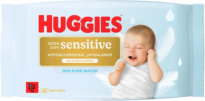 Huggies Pure Extra Care Sensitive Baby-Feuchttücher, 99 Prozent Wasser, ohne Plastik, 8er Pack (384