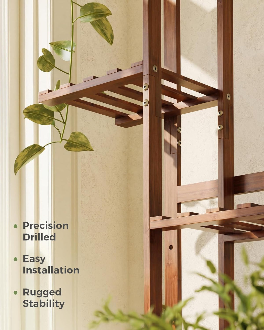 Bamworld Pflanzenregal 5 Ebenen Blumenständer Innen aus Bambus, Teebraun Grosses Blumentopf Ständer