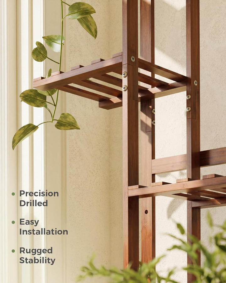 Bamworld Pflanzenregal 5 Ebenen Blumenständer Innen aus Bambus, Teebraun Grosses Blumentopf Ständer