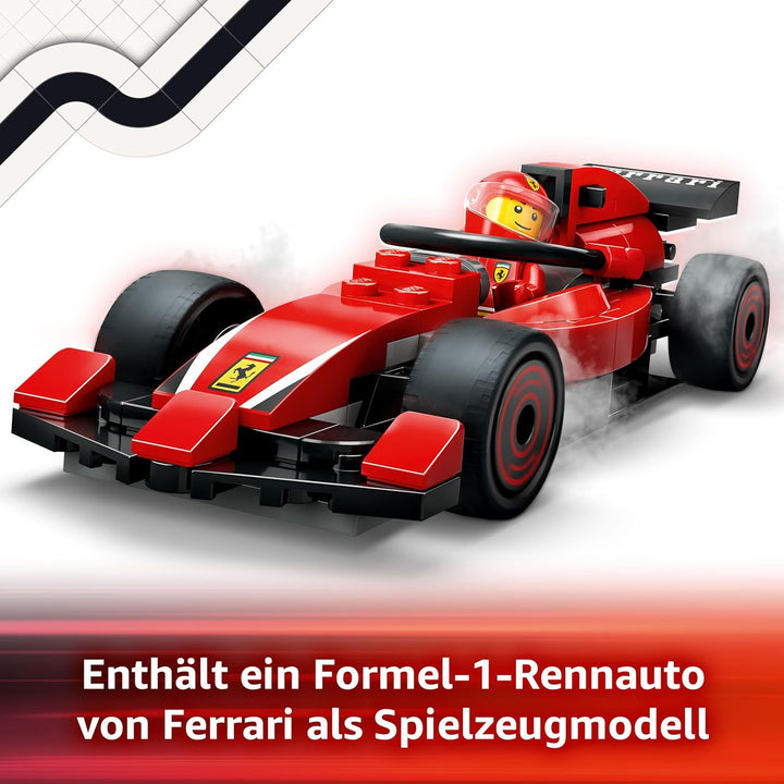 LEGO City F1 Boxenstopp mit Boxencrew und Ferrari Flitzer - Formel 1 Set mit 1 Rennfahrer und 4 Mech