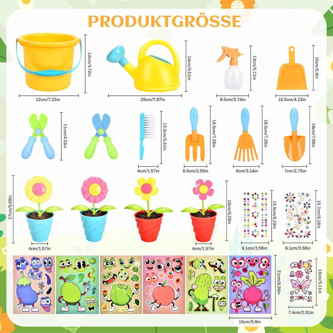 Kinder Gartengeräte Gartenspielzeug, Gartenwerkzeug Set mit Rechen Giesskanne Schaufel Harke Garten