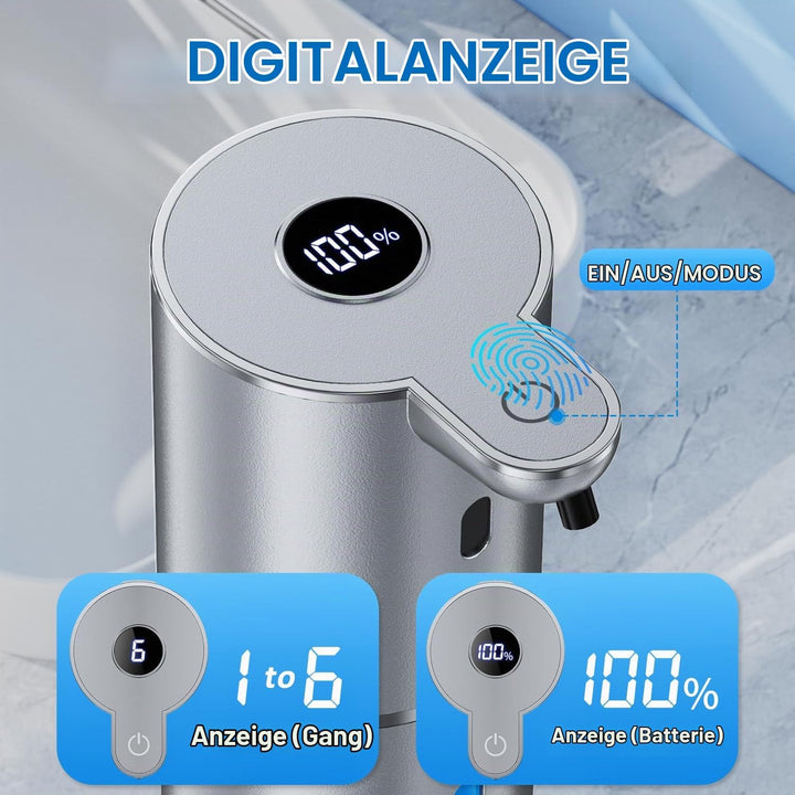 Fachixy Seifenspender Automatisch mit digitaler Anzeige,380ml Elektrischer Seifenspender mit Sensor,