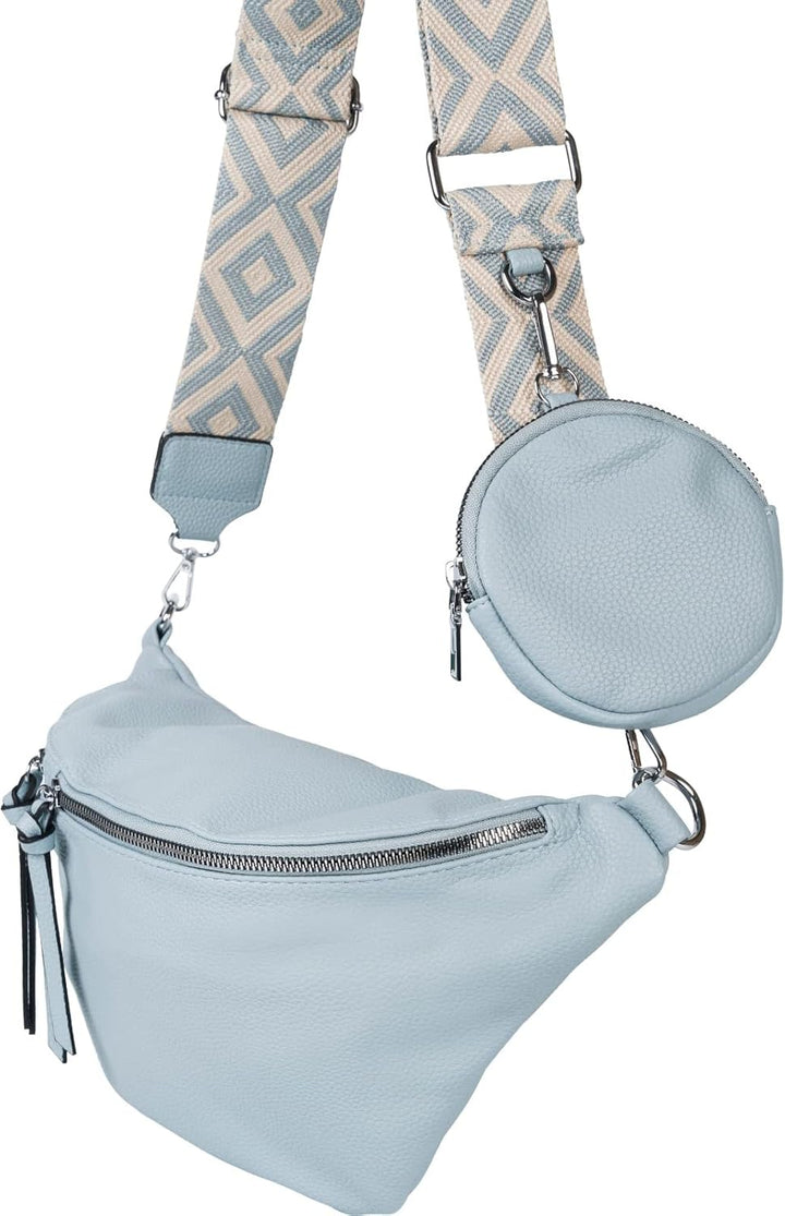 styleBREAKER Damen Halbmond Crossbody Schultertaschen Set 3-Teilig, Schultergurt mit Muster, Schlüss