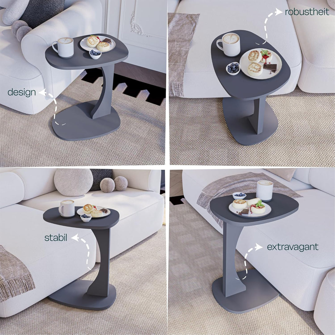 Beistelltisch Couch mit Rollen, Kleiner Beistelltisch C-Form, Sofatisch in stylischem Anthrazit, Kle