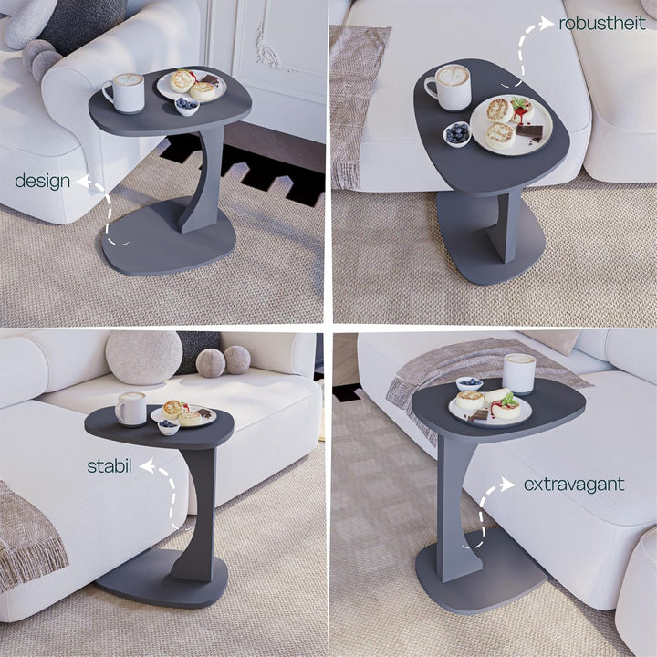 Beistelltisch Couch mit Rollen, Kleiner Beistelltisch C-Form, Sofatisch in stylischem Anthrazit, Kle